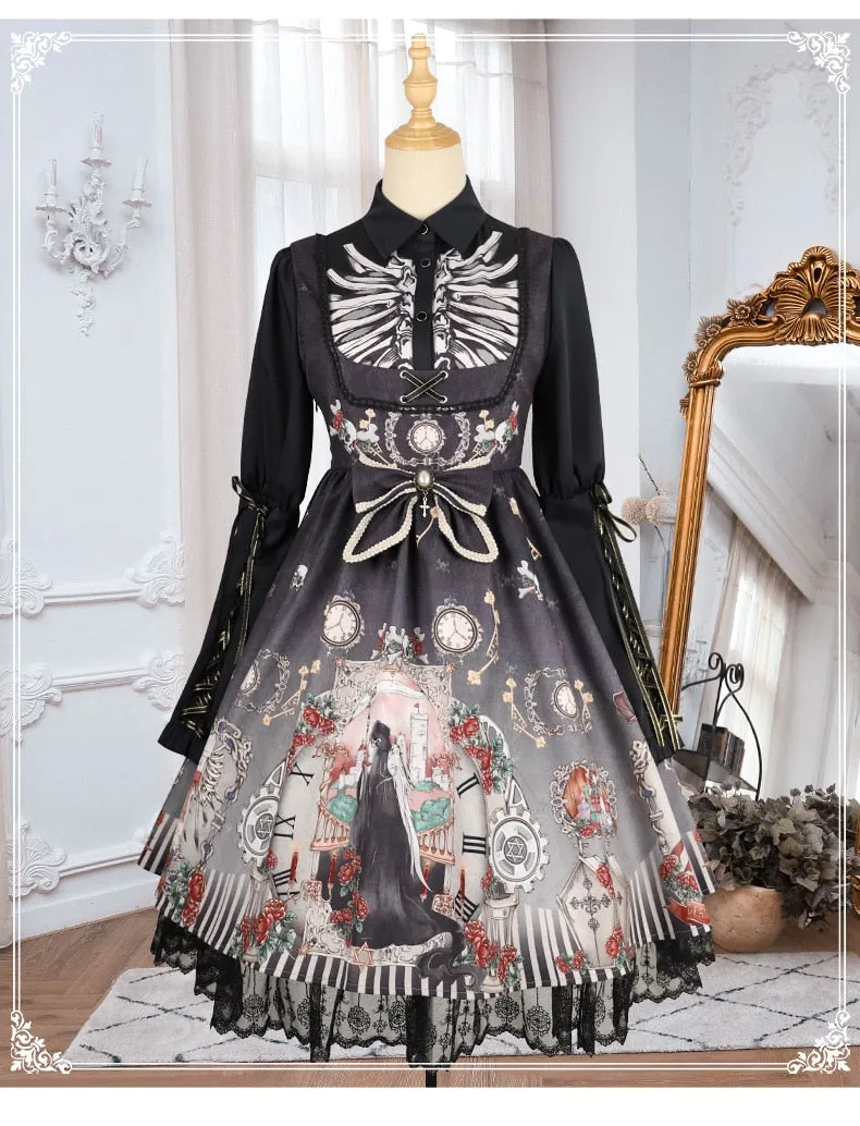 Black Fairy Tale ~ Gothic Lolita JSK Dress w. Long Sleeve Blouse by YLF