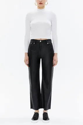 Black High waist  wide leg leather  pants 41512