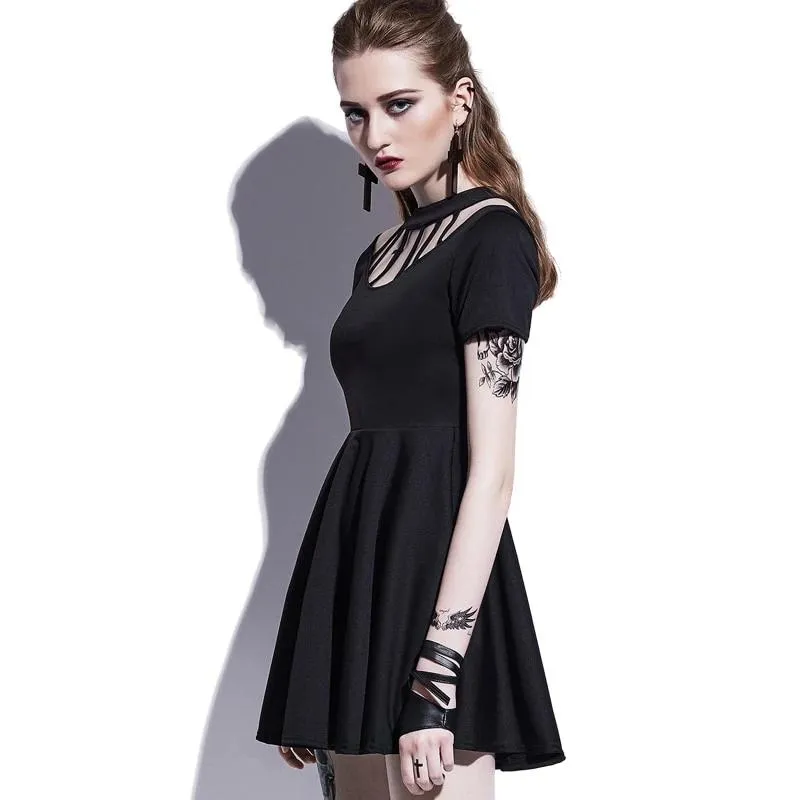 Black Hollow Backless Summer Witch A-Line Sexy Gothic Mini Dresses