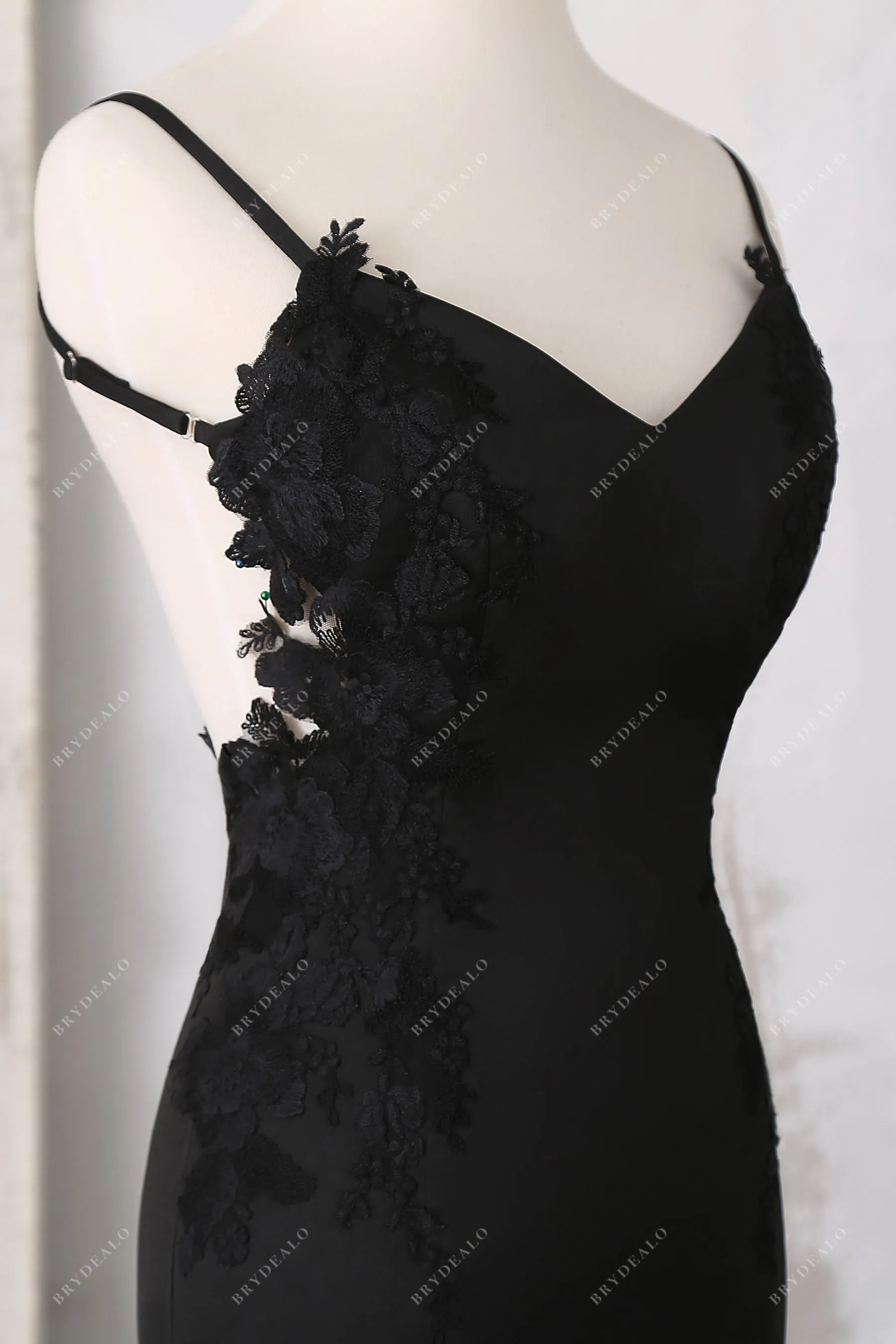 Black Lace Open Back Sleeveless Satin Mermaid Formal Dress