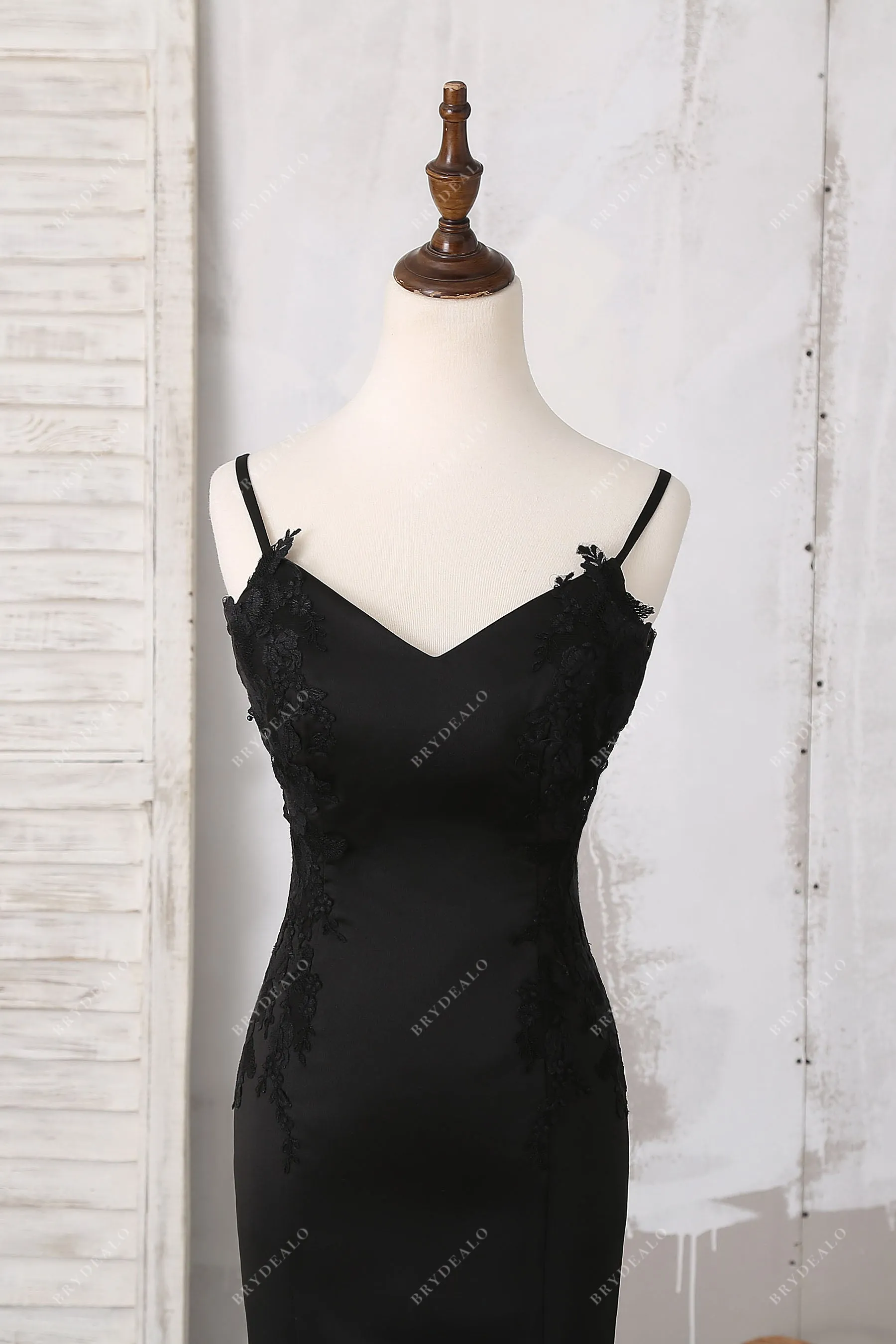 Black Lace Open Back Sleeveless Satin Mermaid Formal Dress