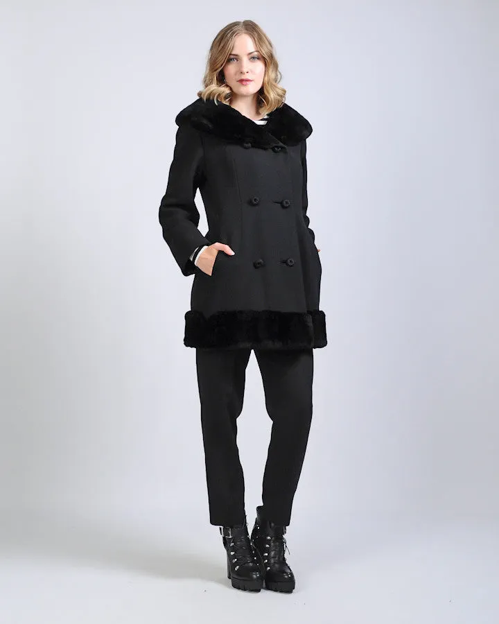 Black Sheared Fur   Wool Coat