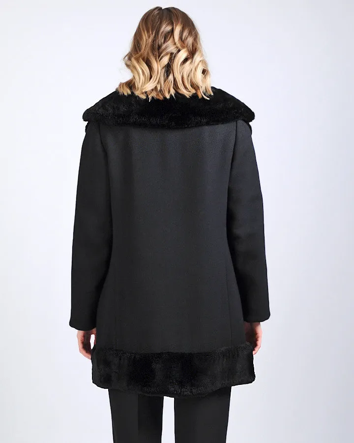 Black Sheared Fur   Wool Coat