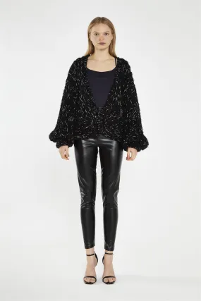 Black Silver-Fleck Cable-Knit Cardigan