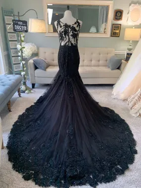 Black Wedding Dress Gothic Wedding Dress Mermaid Black Dress A Line Wedding Dress Black Lace Wedding Dress Illusion Back Wedding Dress