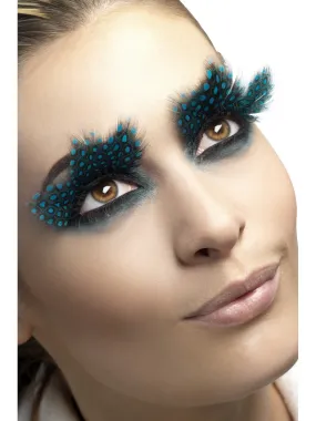 Blue Eyelashes, Large Feather with Aqua Dots