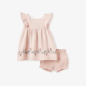 Blush Embroidered Organic Muslin Dress w/Blmr