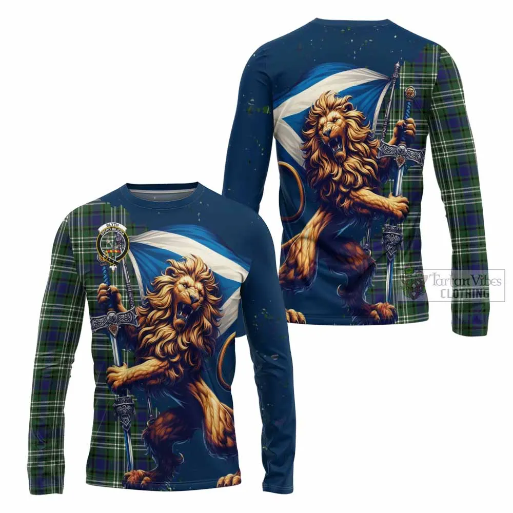 Blyth Tartan Family Crest Long Sleeve T-Shirt with Scottish Majestic Lion