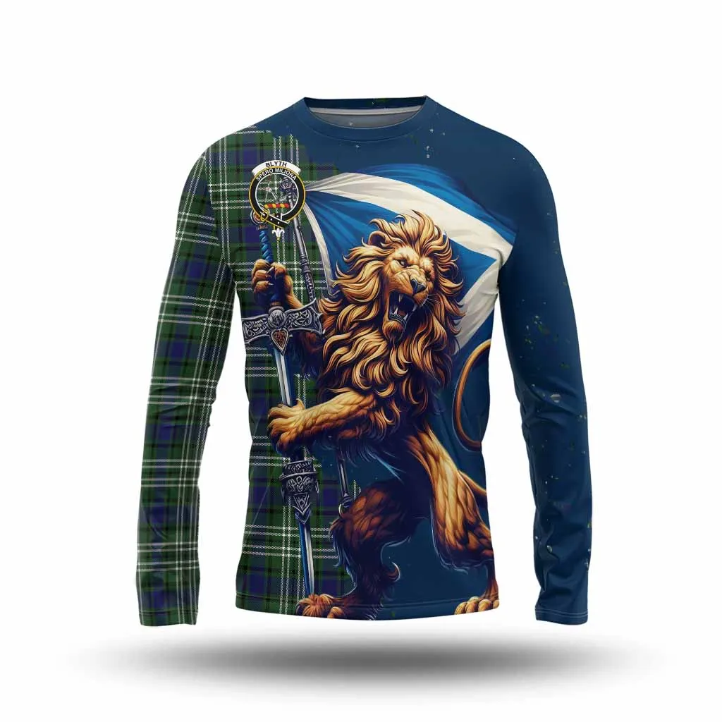 Blyth Tartan Family Crest Long Sleeve T-Shirt with Scottish Majestic Lion