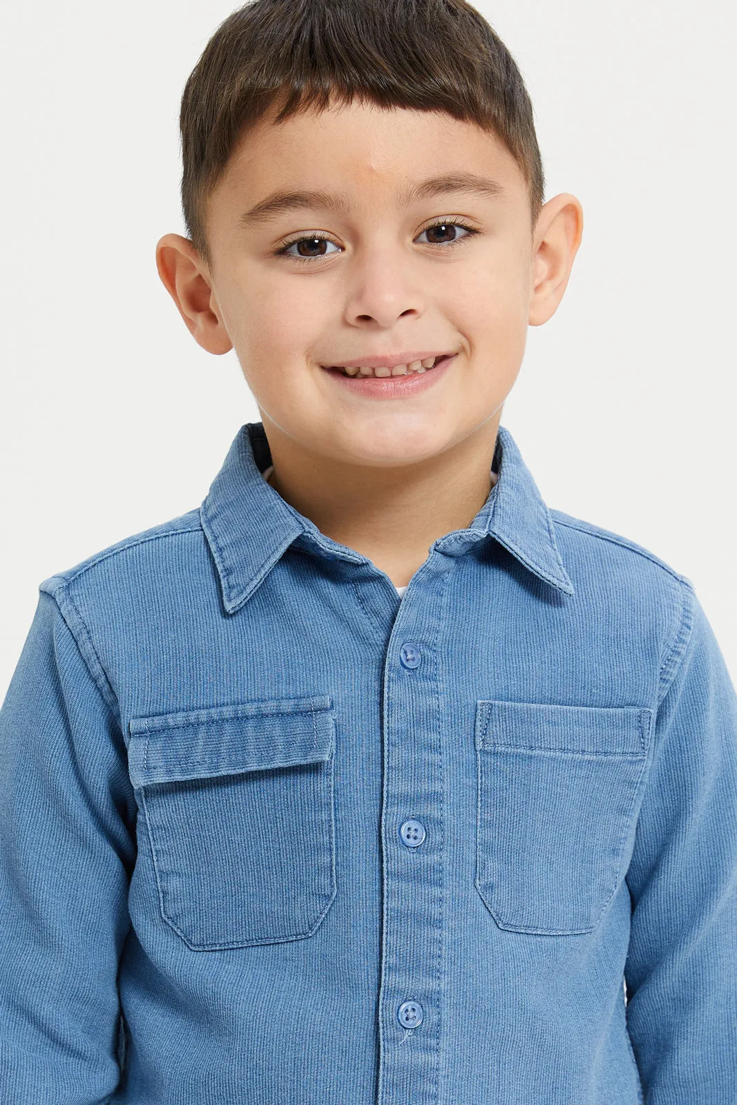 Boys Blue Knit Denim Shirt And T-Shirt Set (2 Piece)