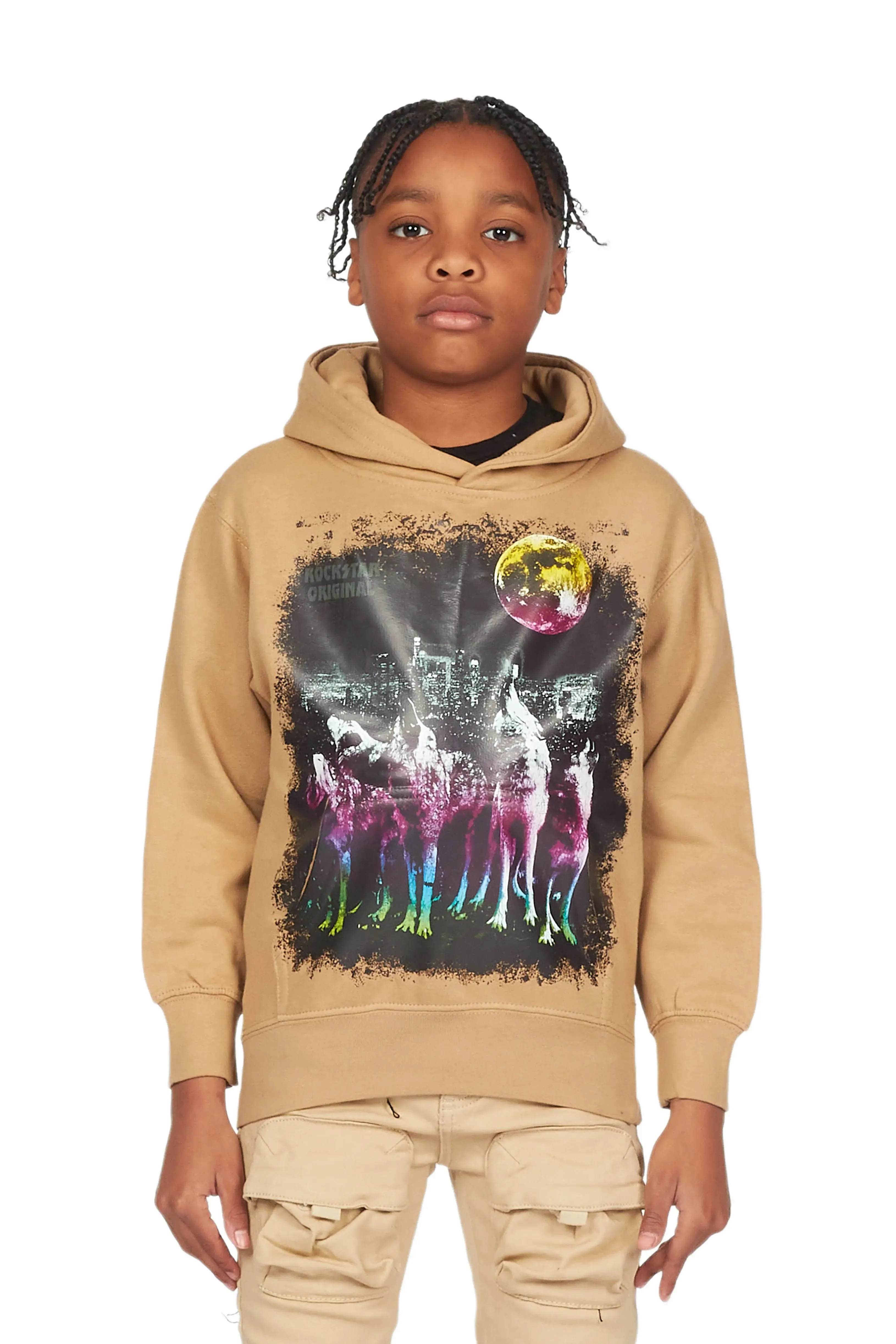 Boys Gabriel Beige Graphic Hoodie