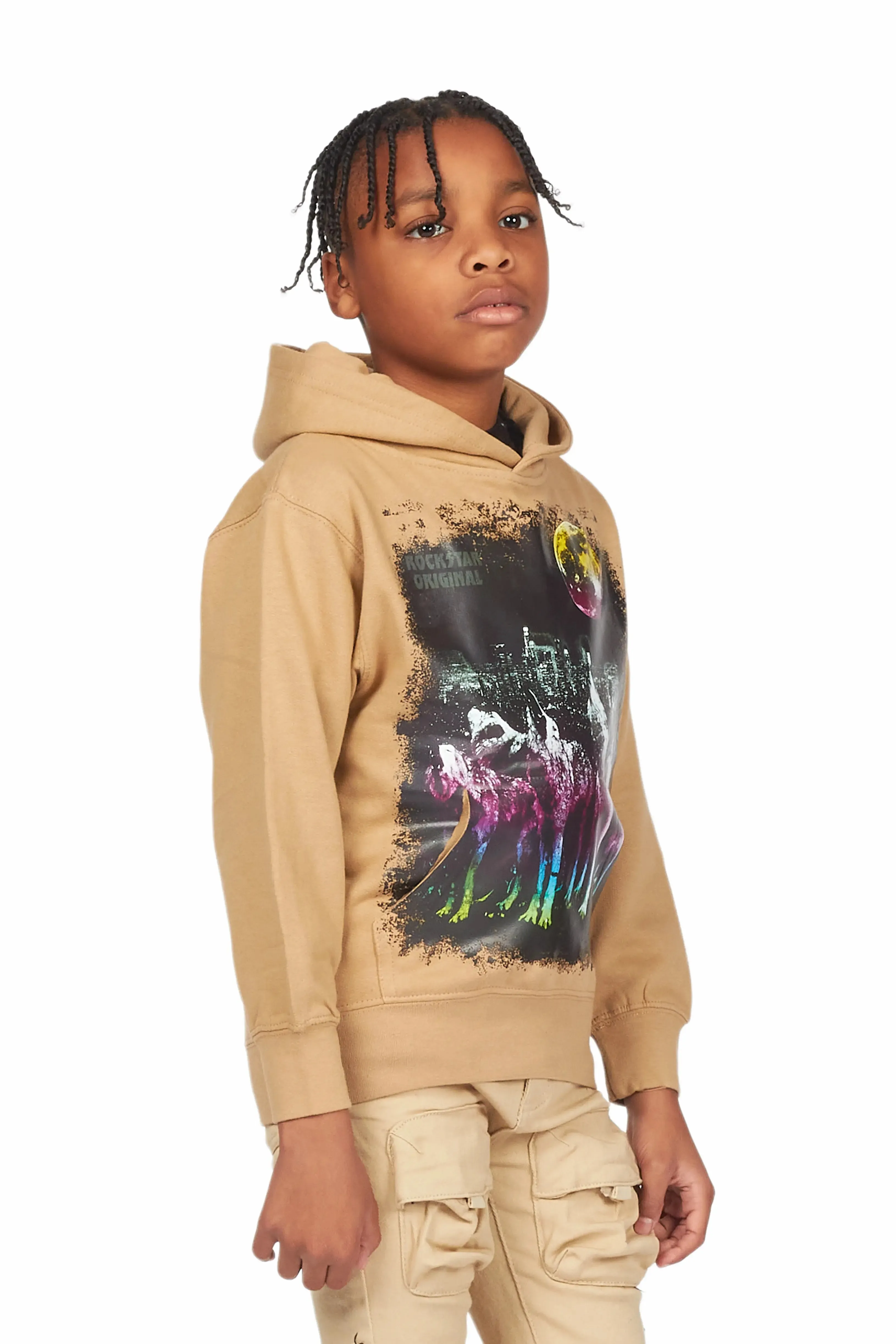 Boys Gabriel Beige Graphic Hoodie