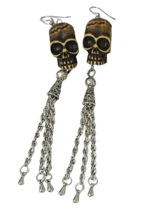 Brown and Silver Skull Earrings