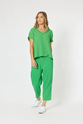 Bryon Cotton V Neck Top - Emerald