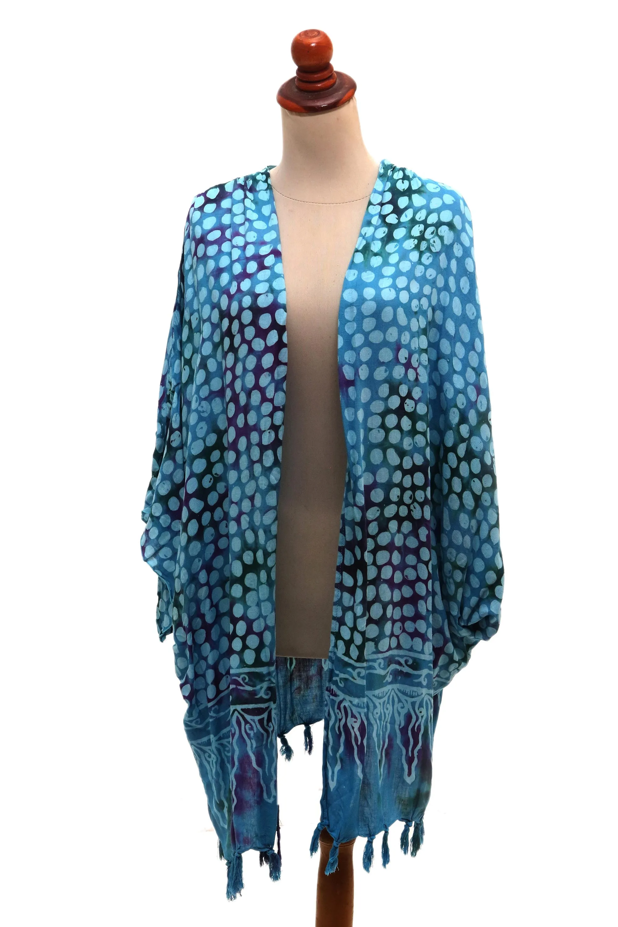 Bubbles Blue Batik Rayon Kimono Topper for Women