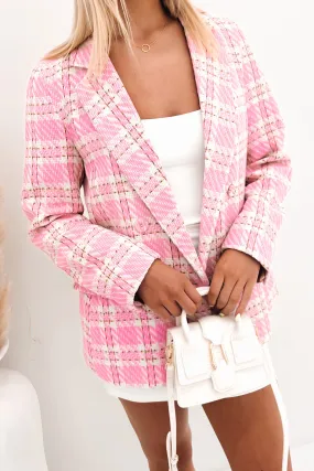 Cartia Tweed Blazer Pink White Check