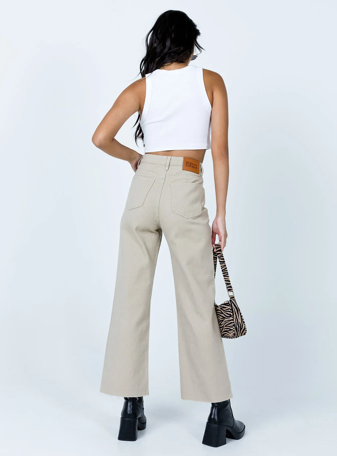 Cece Hammer Wide Leg Jeans Beige Denim