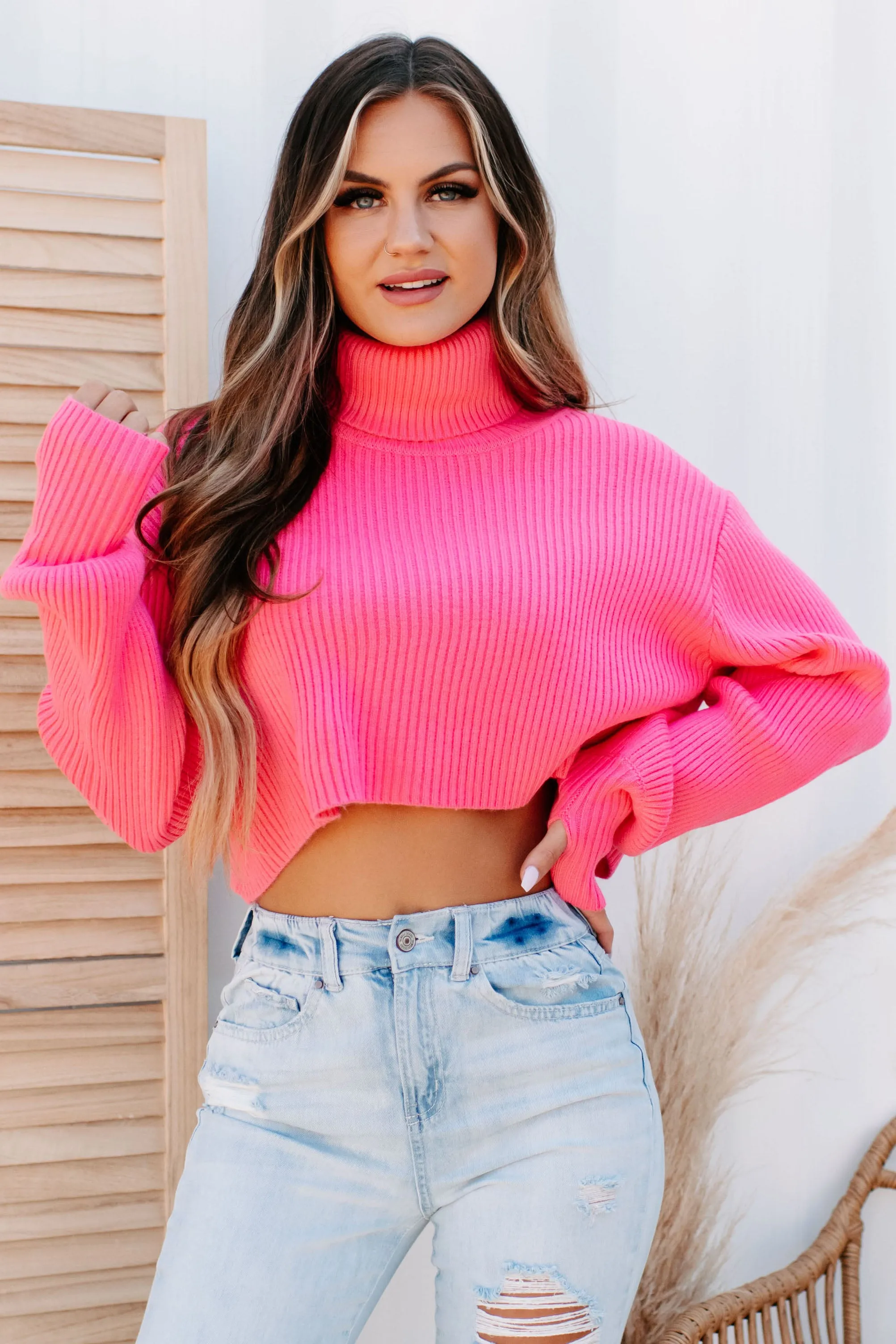 Charlotte Turtleneck Sweater (Hot Pink)