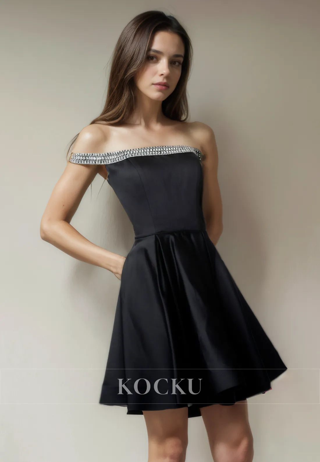 Chic & Modern Off-Shoulder A-Line Satin Party Homecoming Dress