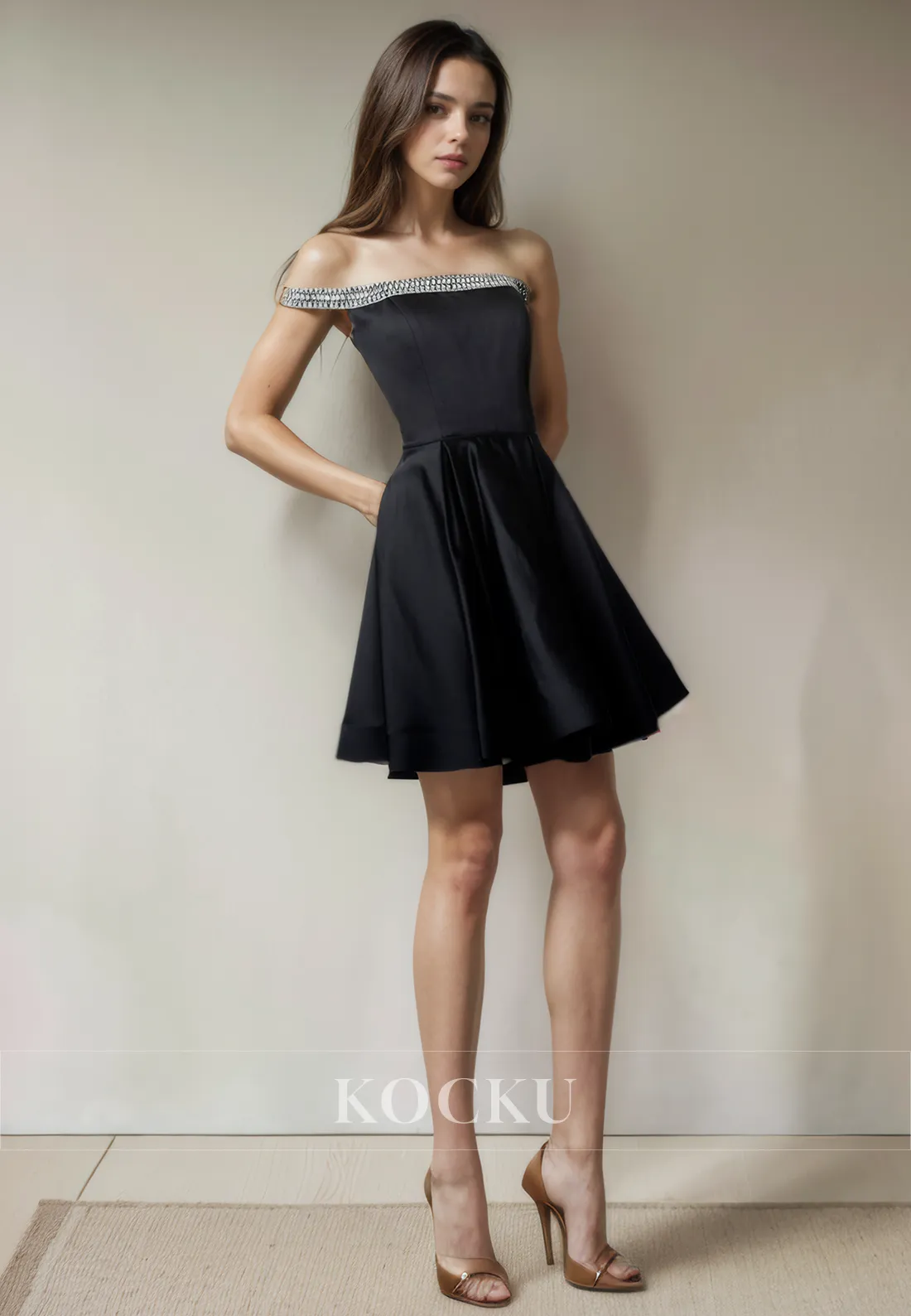 Chic & Modern Off-Shoulder A-Line Satin Party Homecoming Dress