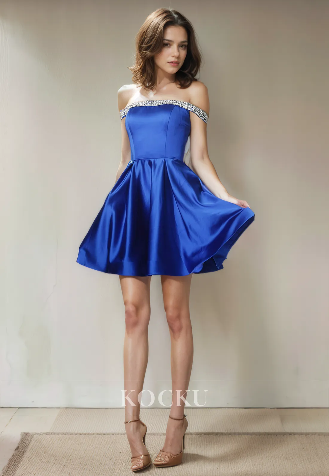 Chic & Modern Off-Shoulder A-Line Satin Party Homecoming Dress