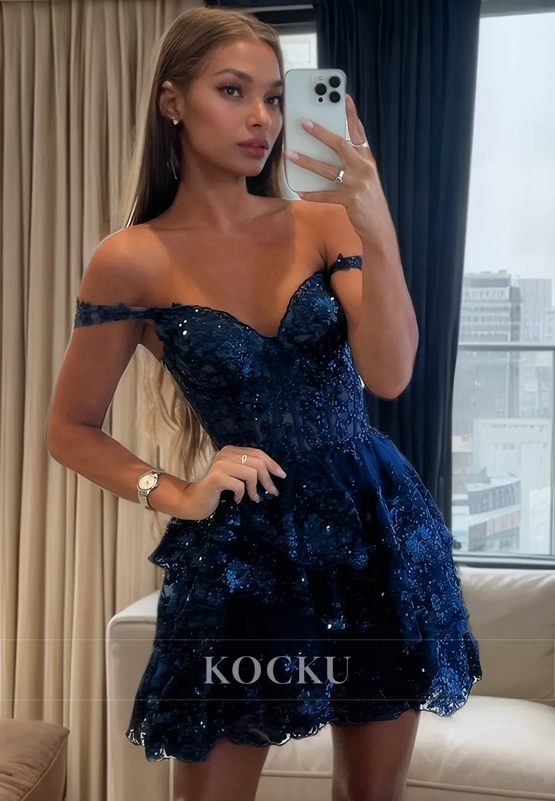 Chic & Modern Off-Shoulder Sparkly A-Line Party Homecoming Dress