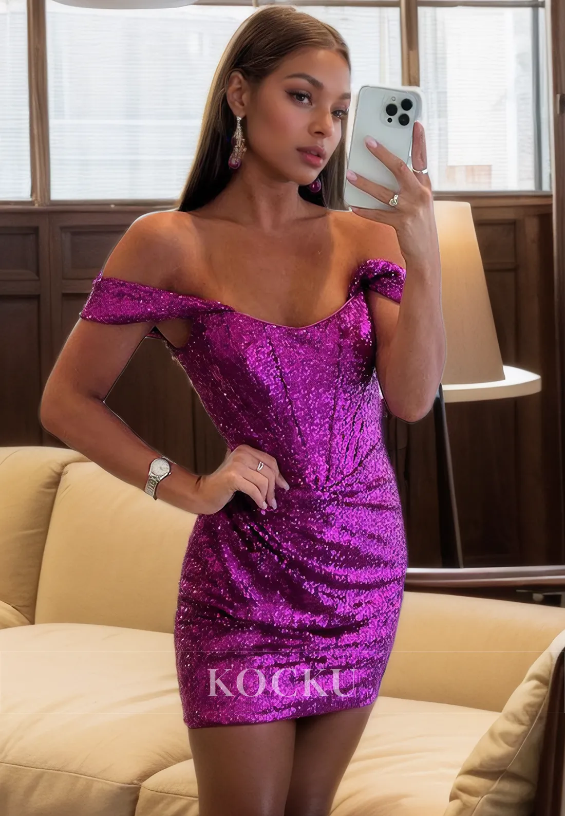 Chic & Modern Off-Shoulder Sparkly Sheath Party Homecoming Dress