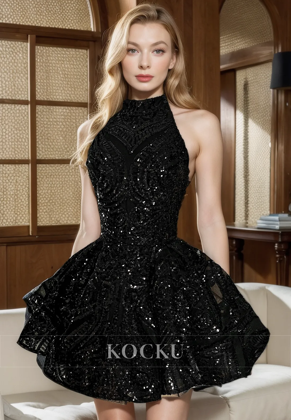 Chic & Modern Sleeveless A-Line Sparkly Appliques Backless Party Homecoming Dress