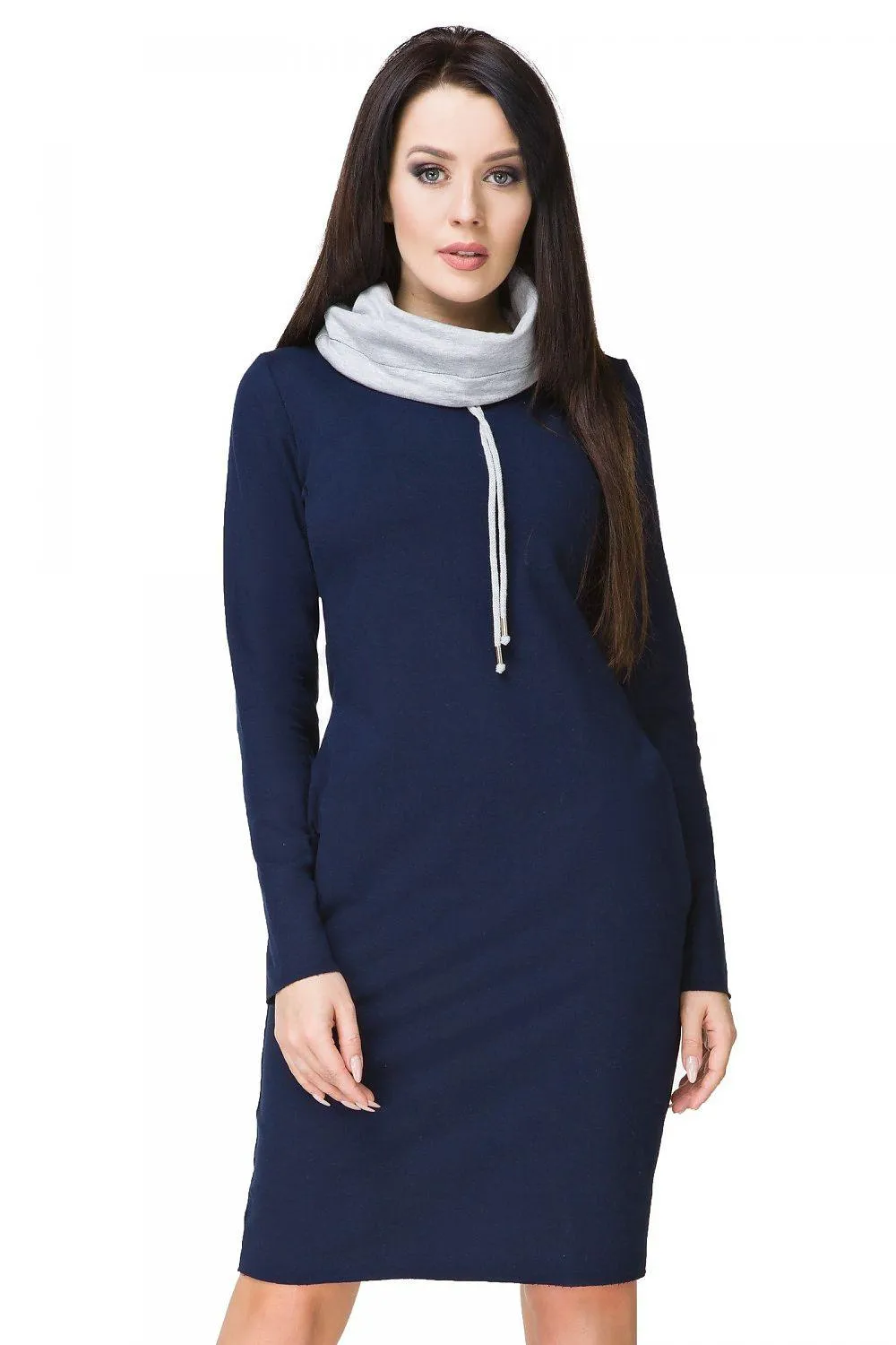 Chic Colorful Knit Dress with Functional Side Pockets and Customizable Sleeves