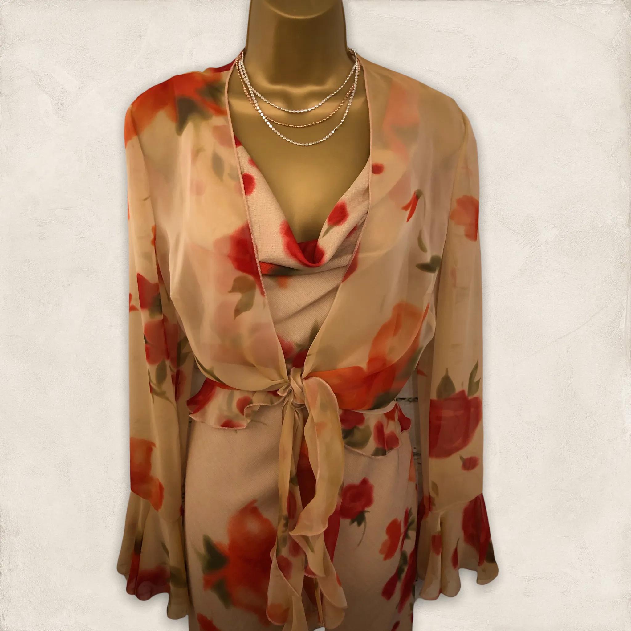 Chrystiano Beige & Red Floral Special Occasion Outfit  UK 12 US 8 EU 40