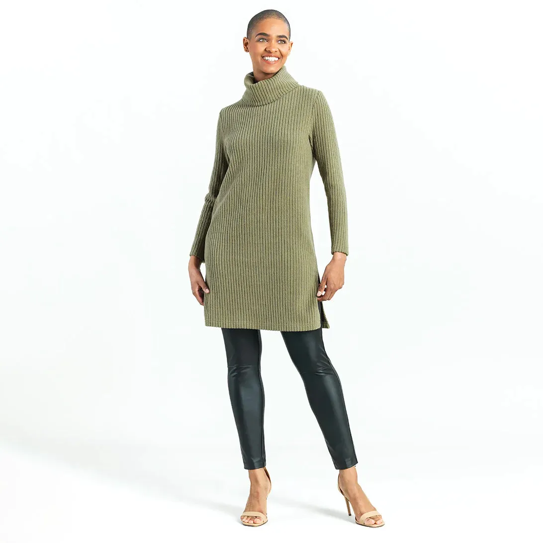 Clara Sunwoo - Ribbed Turtleneck Tunic Sweater - Olive