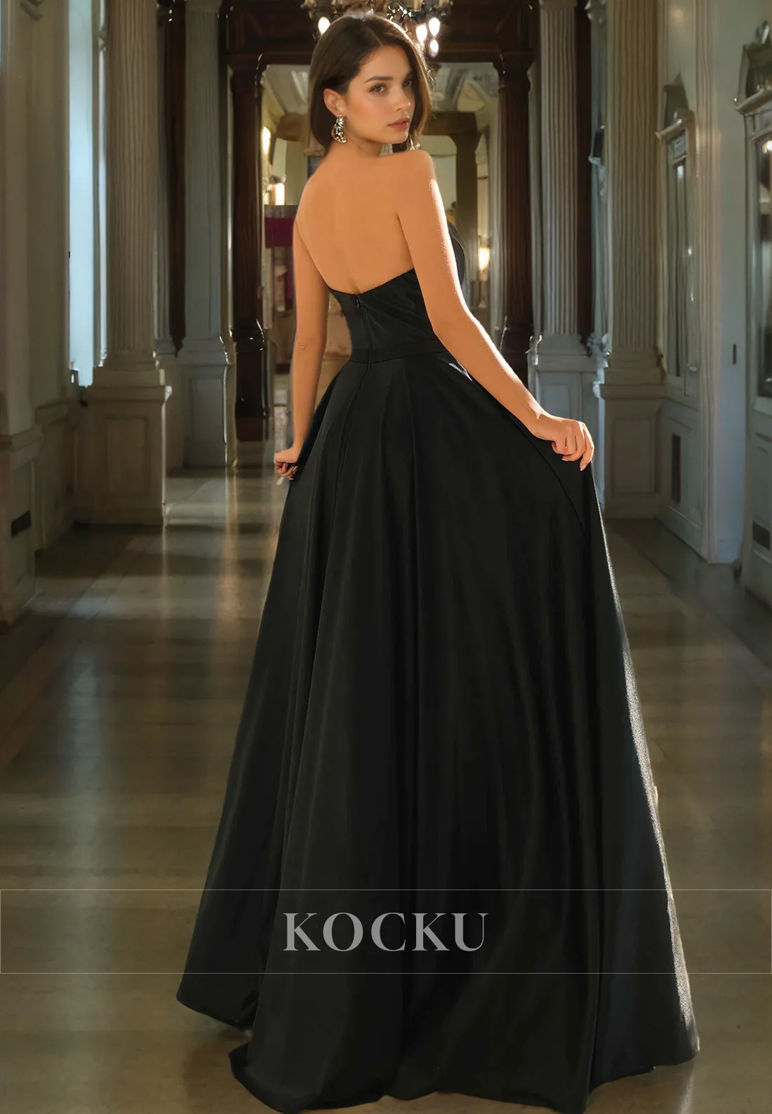 Classic Sheath V Neck Floor-Length Satin  Prom Dress