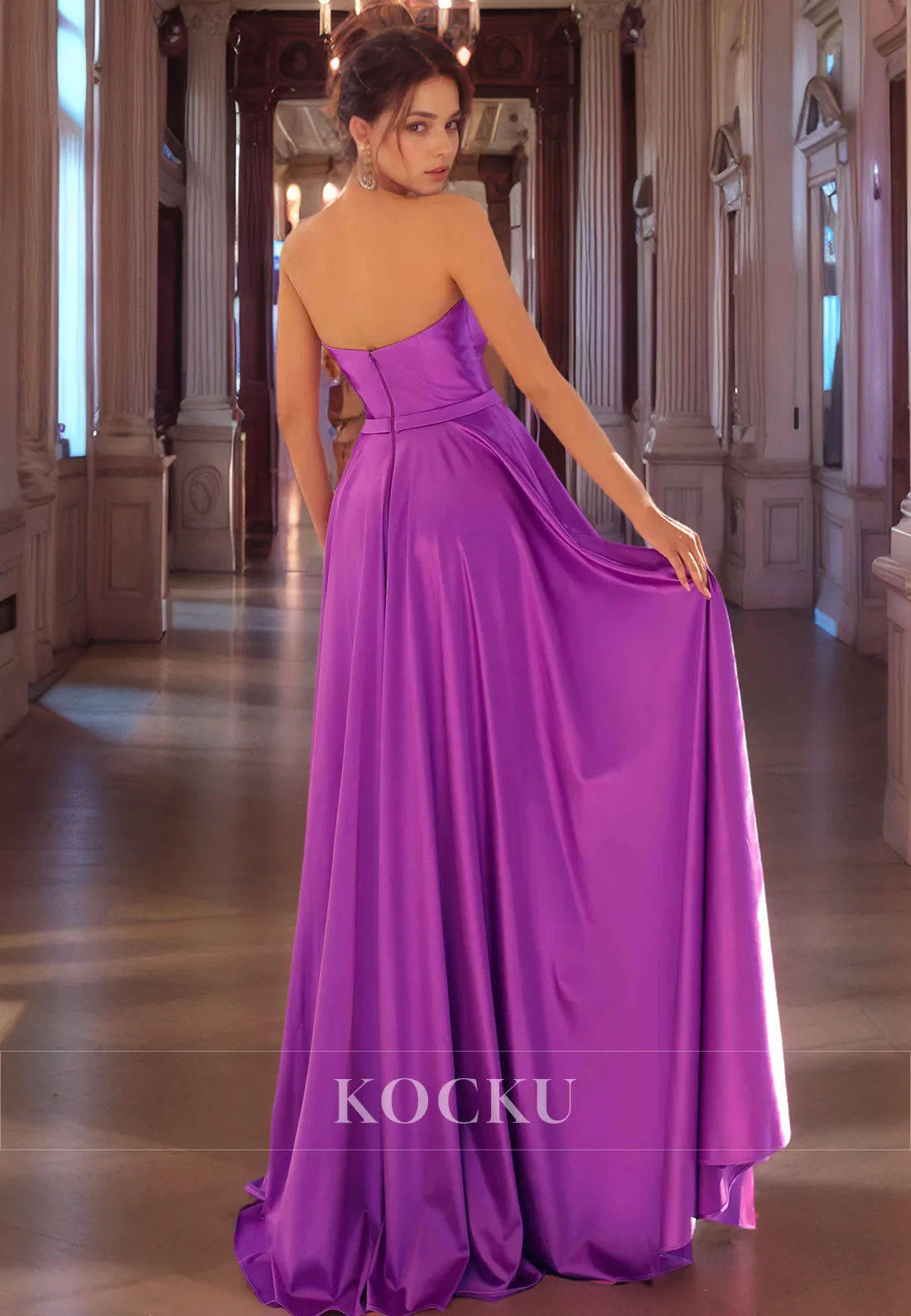 Classic Sheath V Neck Floor-Length Satin  Prom Dress