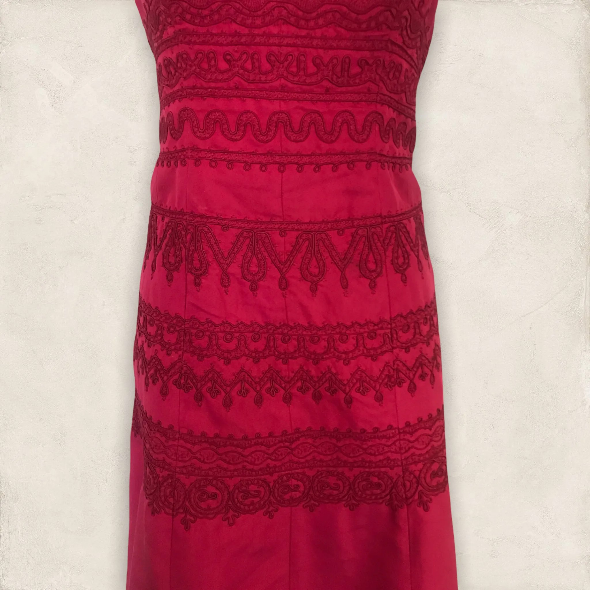 Coast Red Silk & Cotton Embroidered Dress UK 12 US 8 EU 40