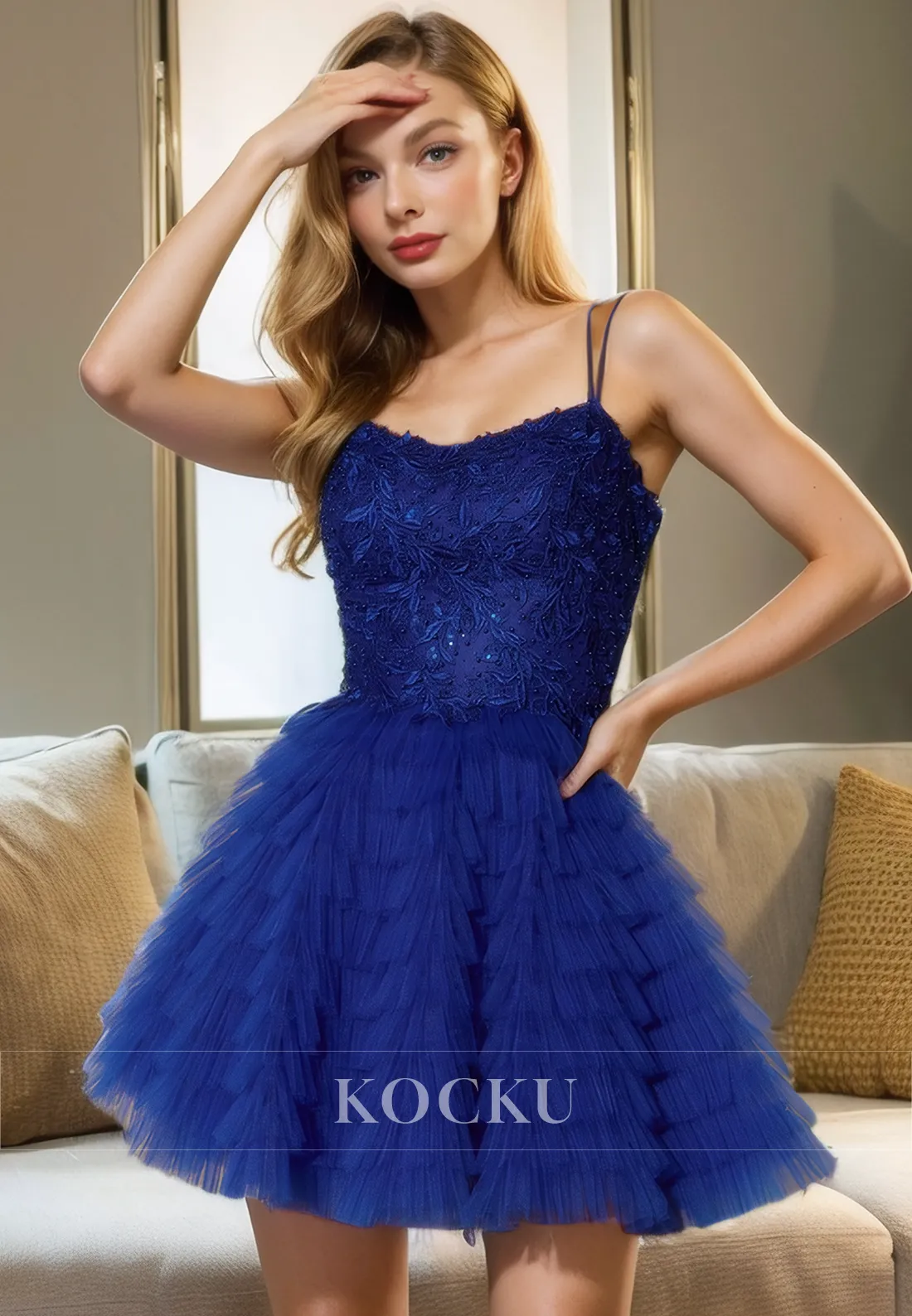 Couture & Ornate A-Line Spaghetti Straps Party Homecoming Dress With Appliques