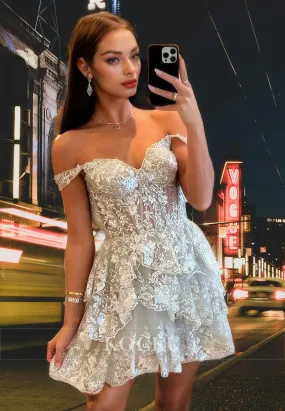 Couture & Ornate Off-Shoulder A-Line Sparkly Appliques Party Homecoming Dress