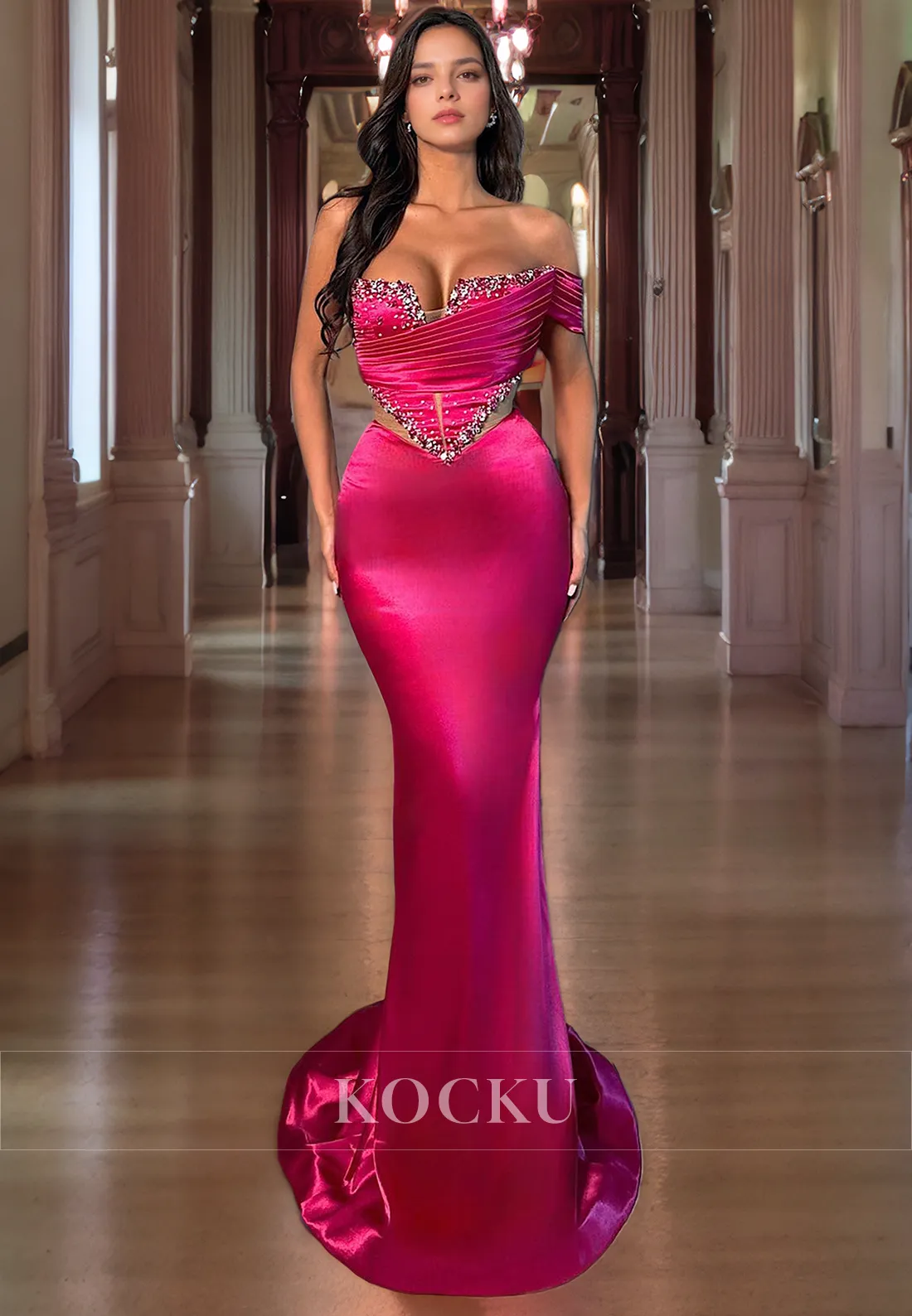 Couture & Ornate Off-Shoulder Sleeveless Mermaid Rhinestone Evening Party Prom Dress