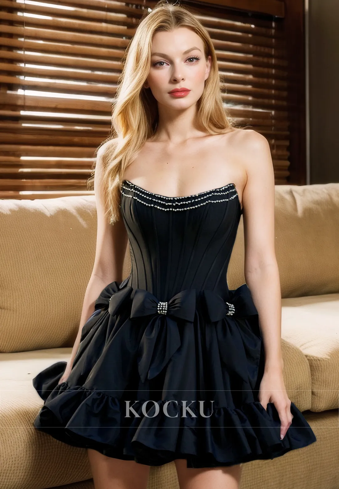 Couture & Ornate Scoop Sleeveless A-Line Party Homecoming Dress With Bowknot