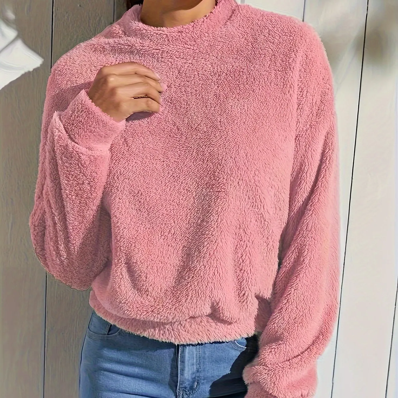 CozySoft Womens Plush Drop Shoulder Sweatshirt - Ultra-Comfortable, Versatile Long Sleeve Casual Wear with Classic Crew Neck