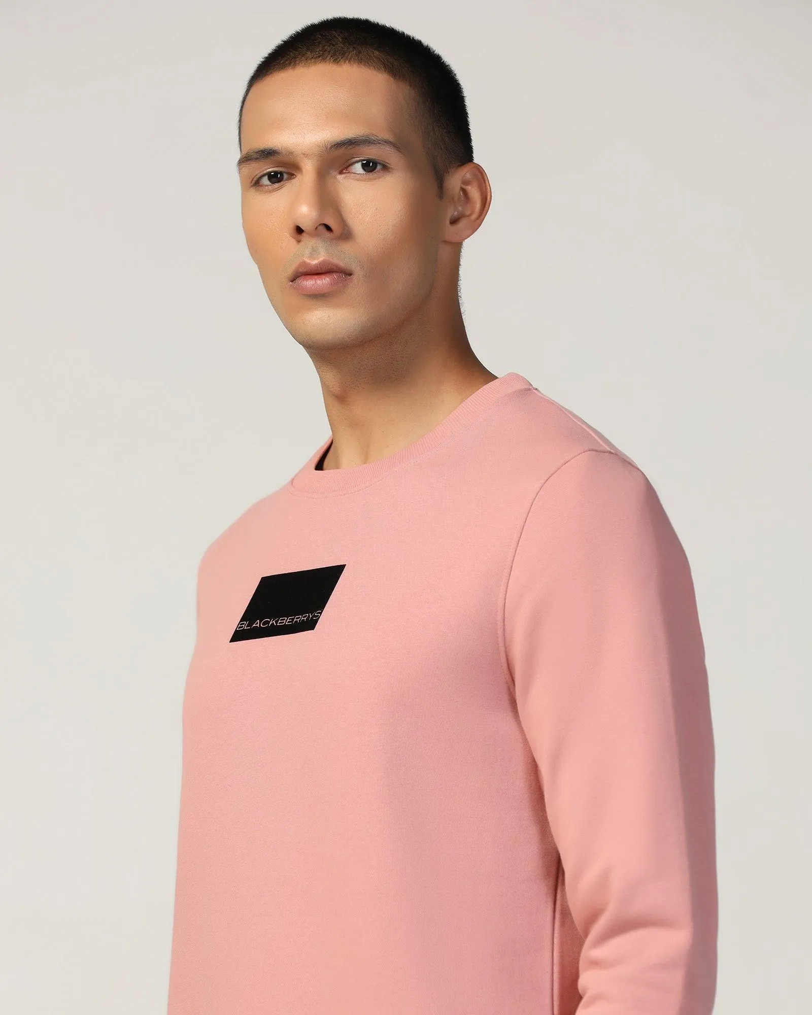 Crew Neck Pink Solid Sweatshirt - Uno