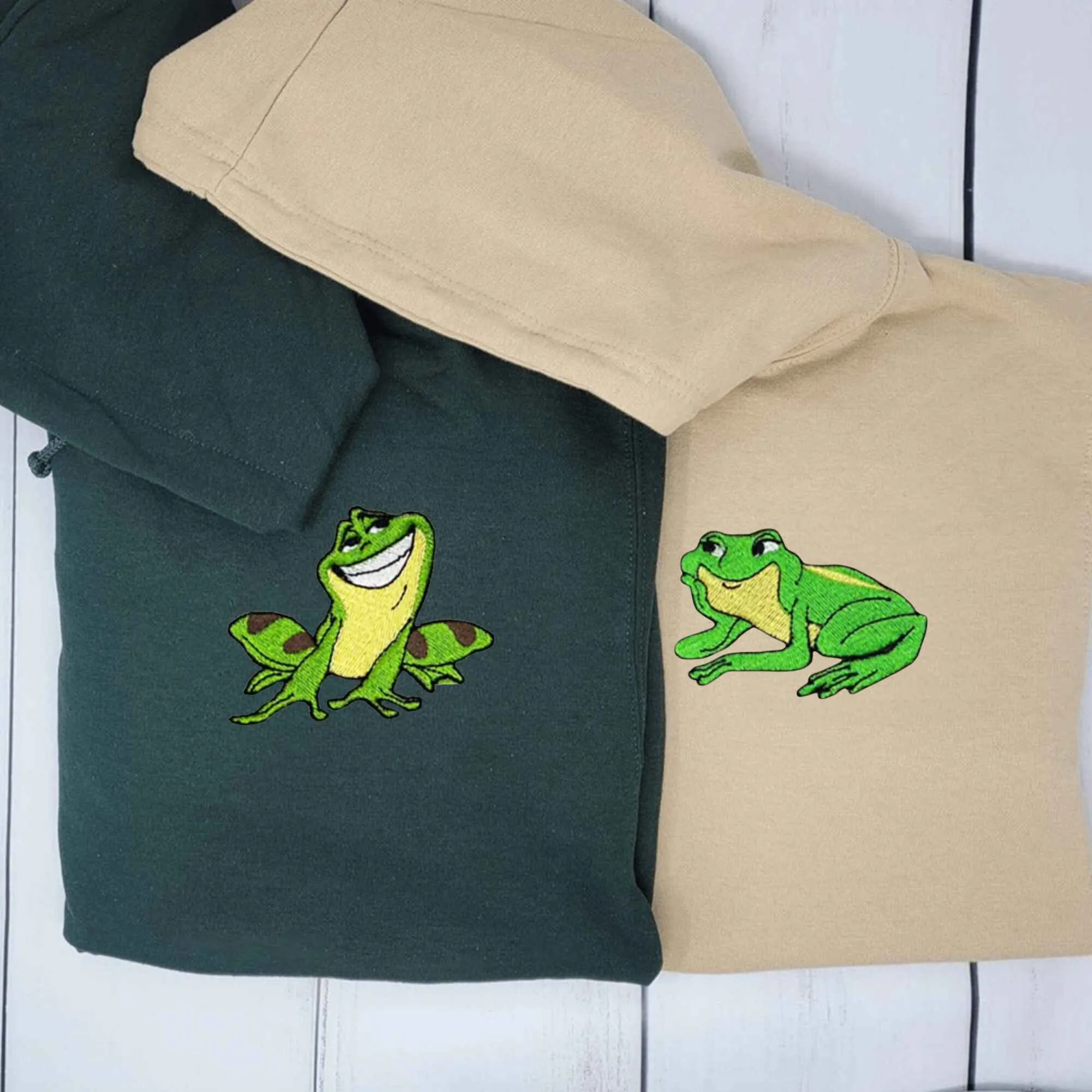 Custom Embroidered Frog Prince Couple Hoodies | Fun Matching Sweatshirts For Couples