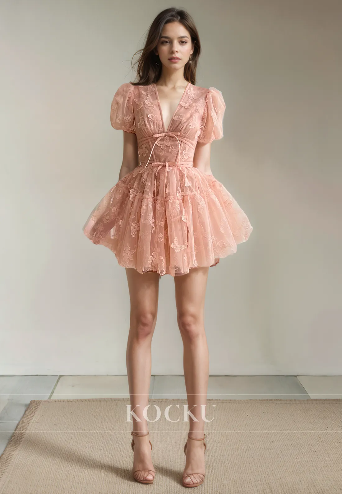 Cute & Charming V-Neck Short sleeves Party Homecoming Dress