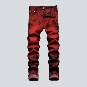 Dark-painted red men's jeans