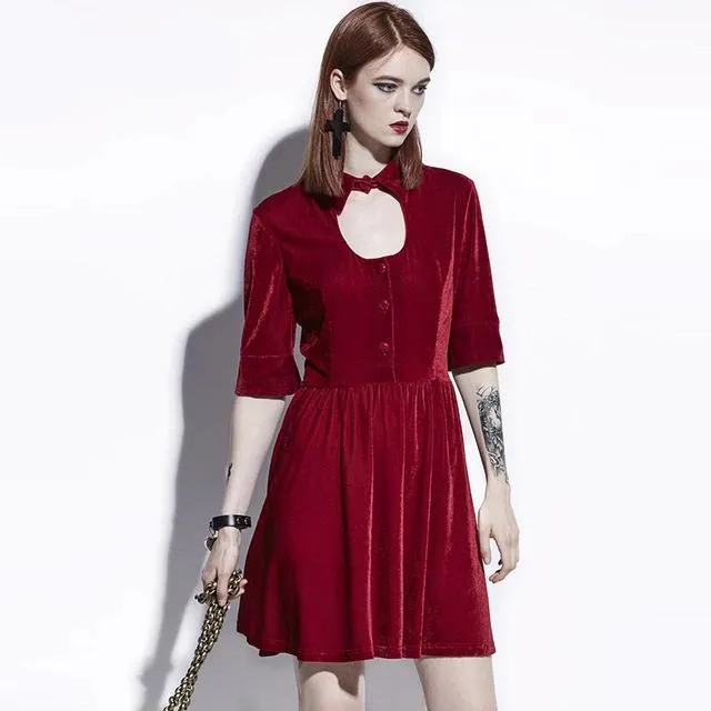 Dark Red Summer A-Line Casual Vintage Gothics Dress