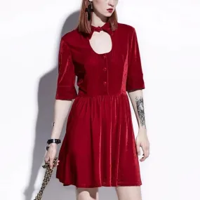 Dark Red Summer A-Line Casual Vintage Gothics Dress