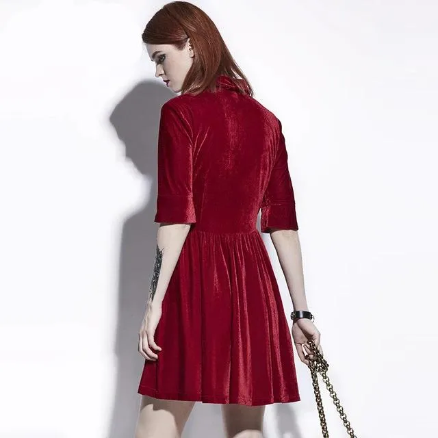 Dark Red Summer A-Line Casual Vintage Gothics Dress