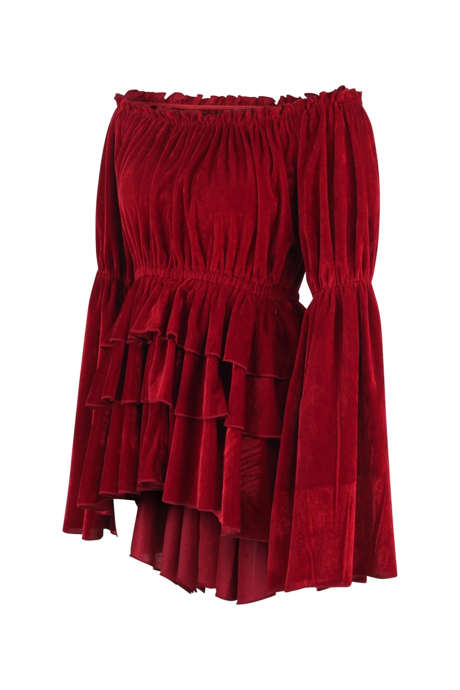 Dark Red Velvet Ruffle Dress