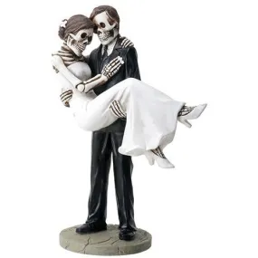 Day of the Dead Skulls Groom Holding Bride Wedding Cake Topper