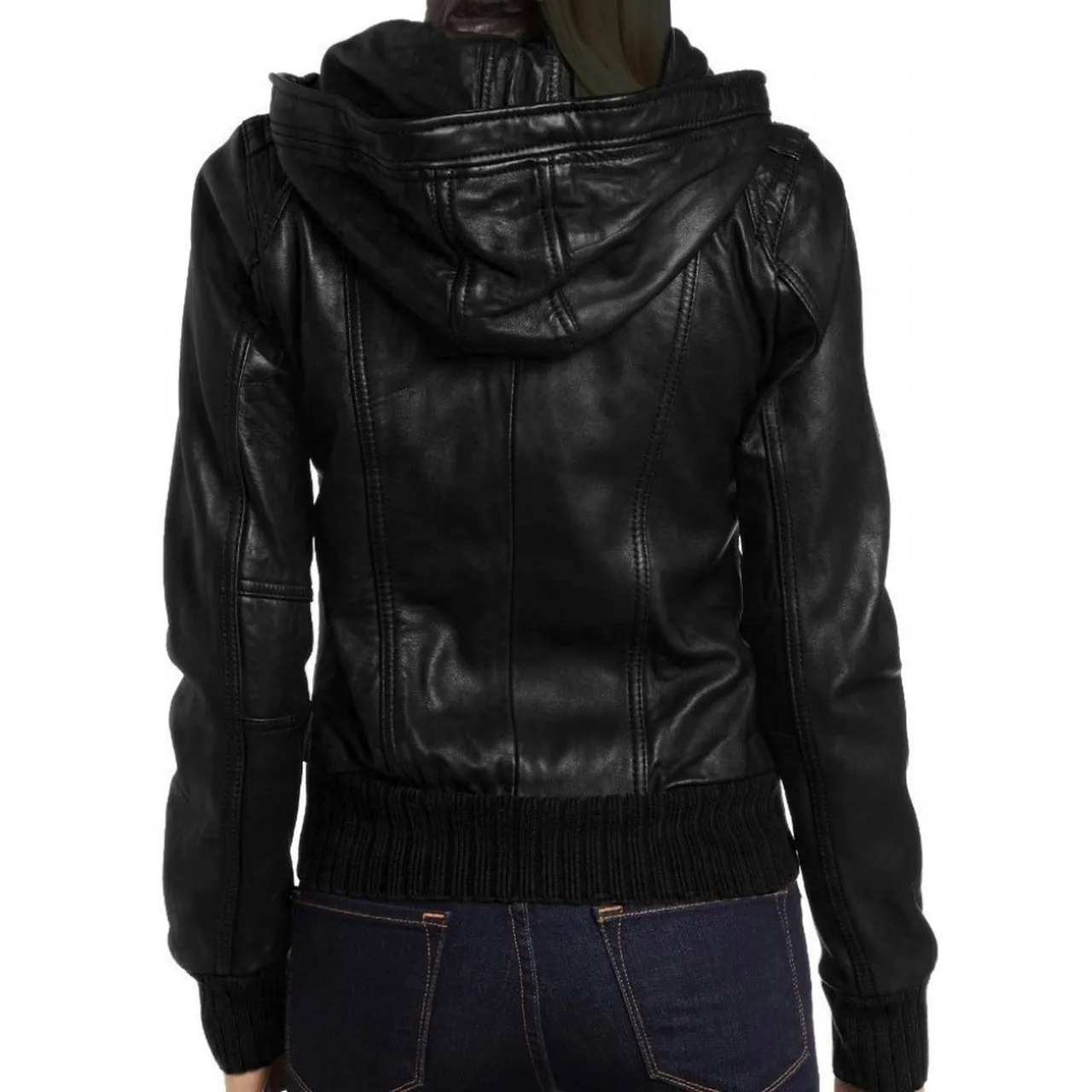 Detachable Hooded Real Leather Jacket for Women