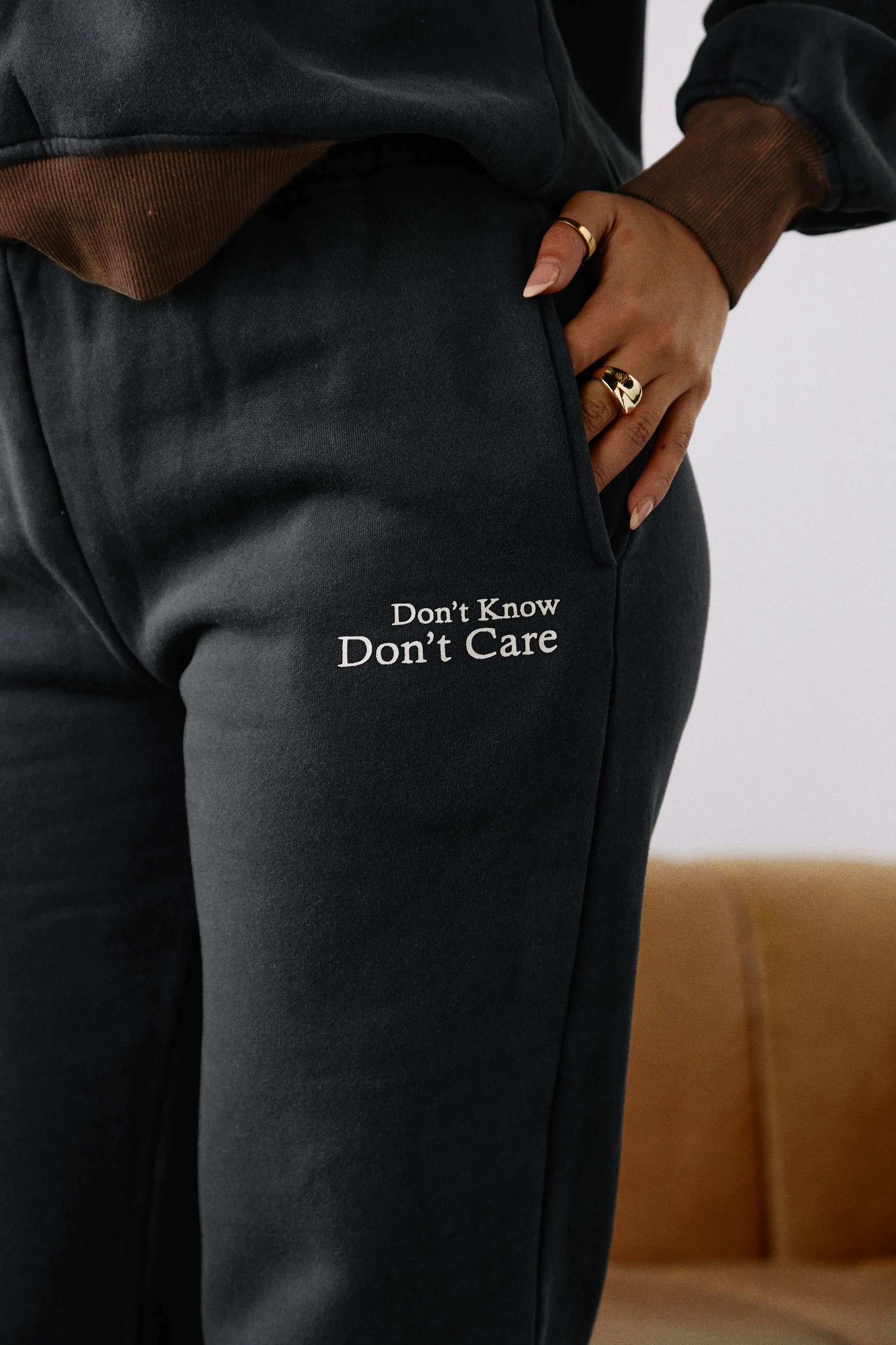 Don't Know Don't Care High Waist Wide Leg Sweat Pant - Navy